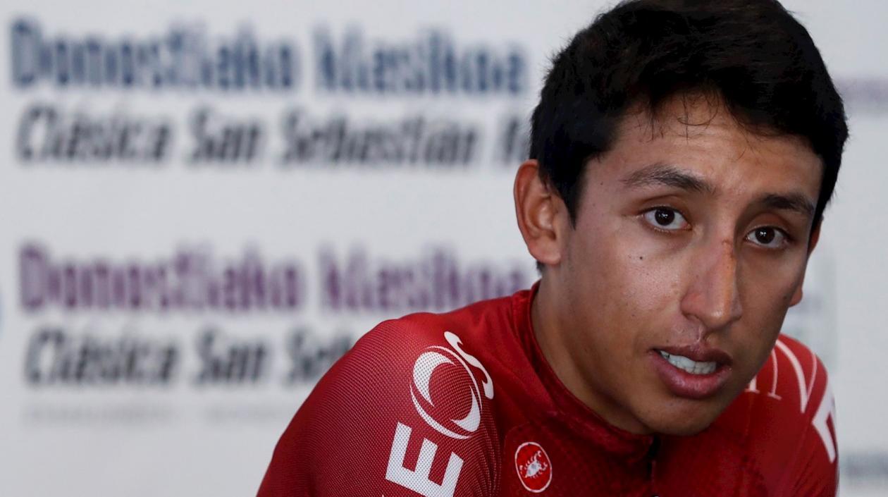 El reciente ganador del Tour de Francia, Egan Bernal, del Team Ineos, durante la rueda de prensa que ha ofrecido este viernes en la víspera de participar en la Clásica San Sebastián Region 2019. 