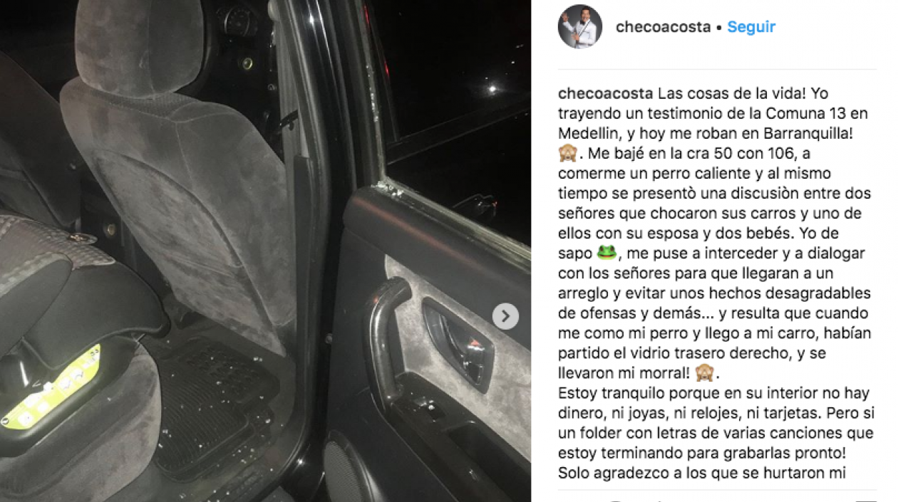 Vehículo del Checo Acosta después del robo.