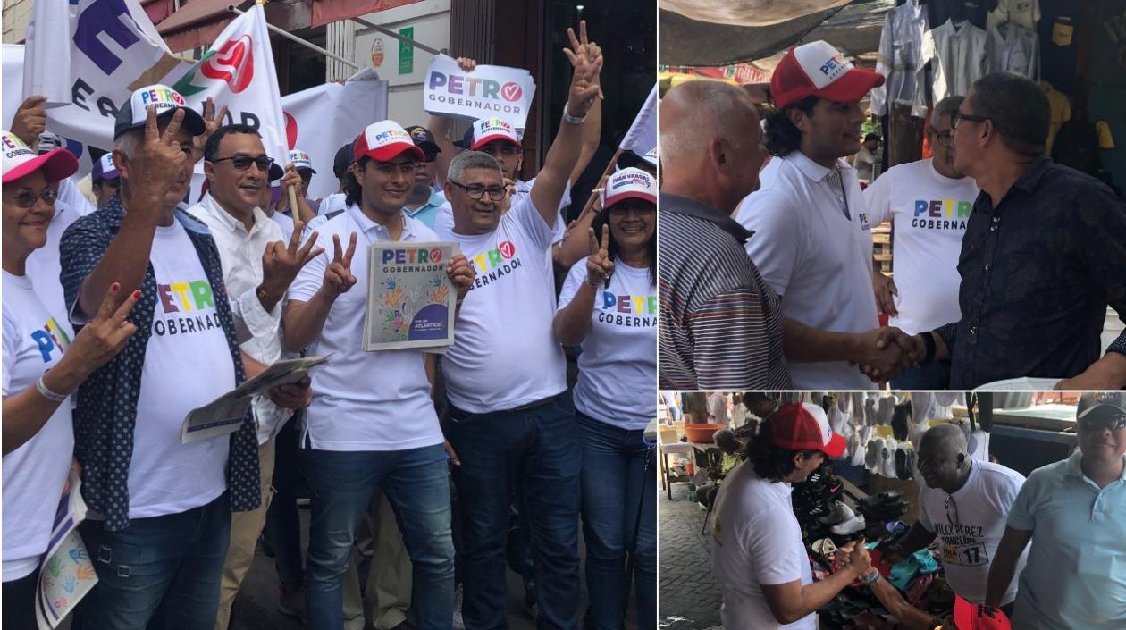 El candidato Nicolás Petro en el centro de Barranquilla, lo acompaña Antonio Bohórquez.