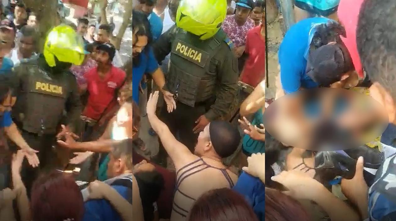 Momentos en que vecinos y la Policía auxilian al adolescente.