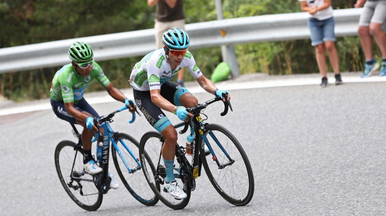 Nairo Quintana y Miguel Ángel López en la etapa. 