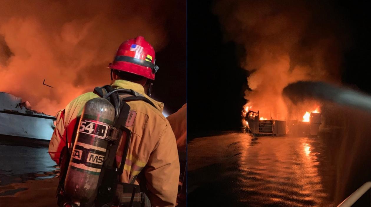 Los equipos de rescate acudieron al lugar y cuando trabajaban en apagar el fuego el barco se hundió.