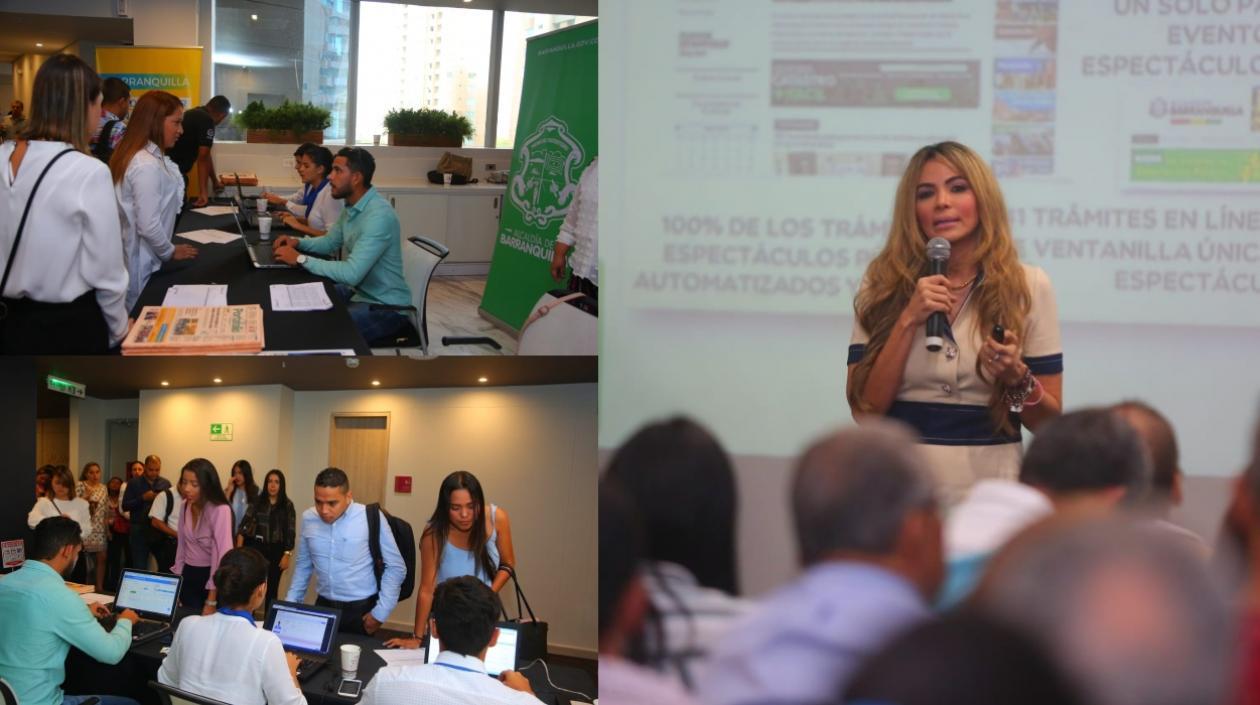 Usuarios atendidos y la secretaria General, Ana María Aljure.