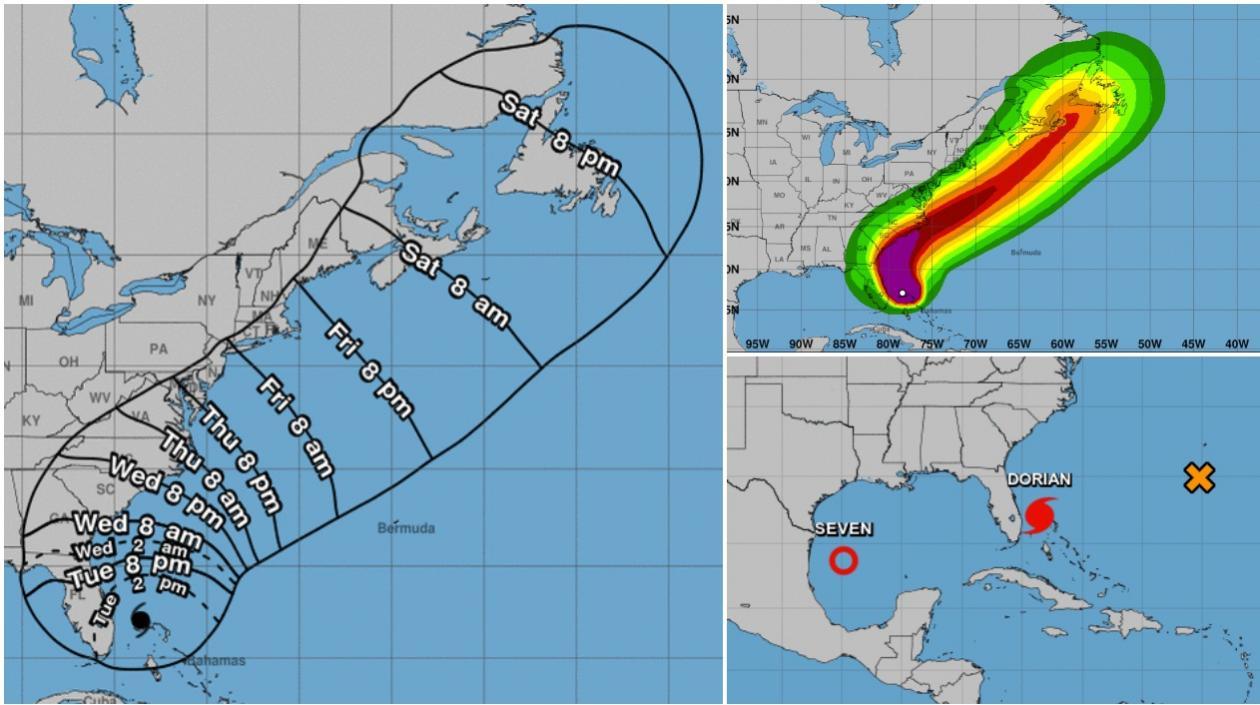 Dorian avanza en la costa este de los Estados Unidos.