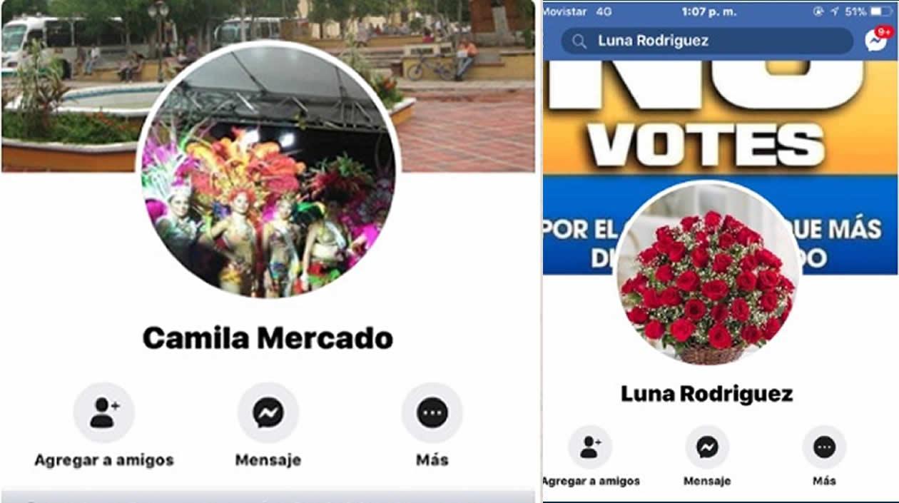 Dos de los perfiles denunciados ante la Fiscalía.