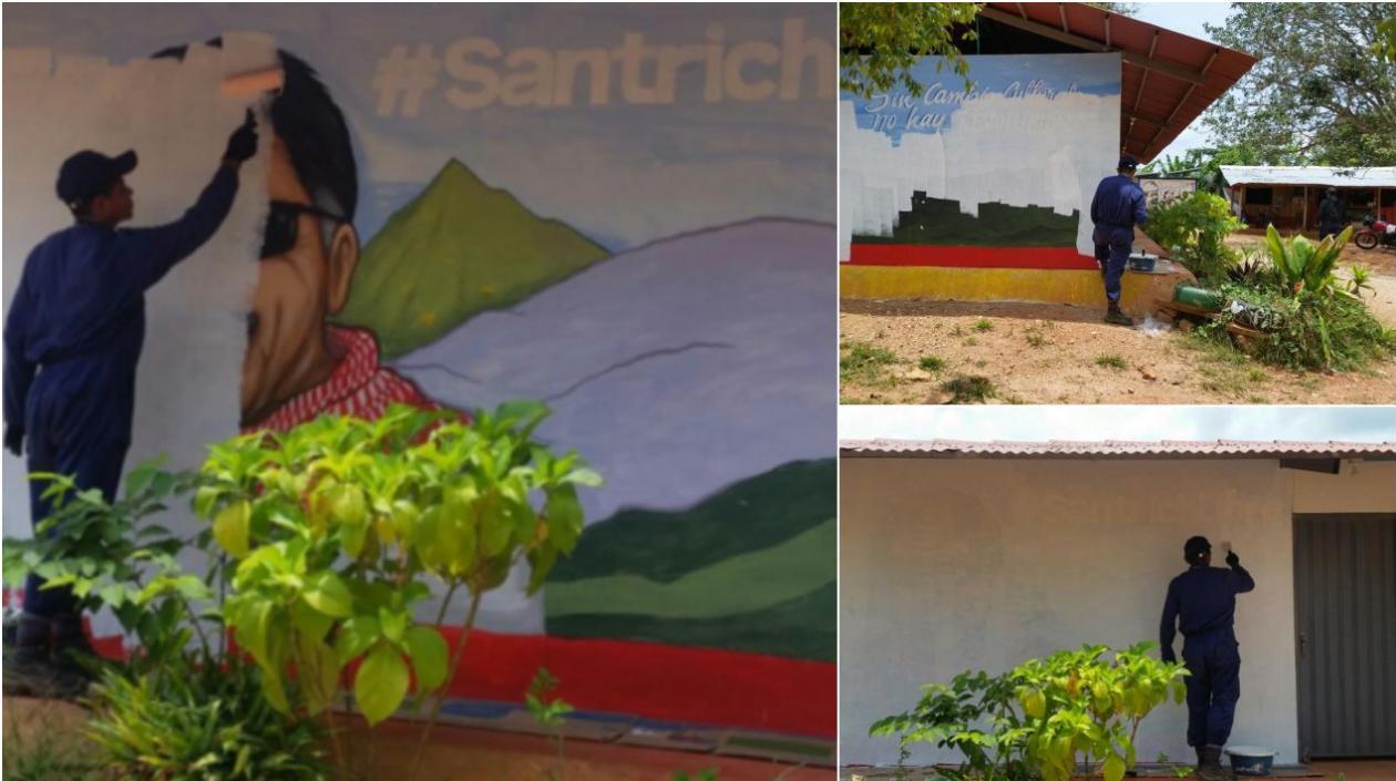 De blanco pintaron la pared donde había un mural de 'Jesús Santrich' en Tierra Grata, Cesar.