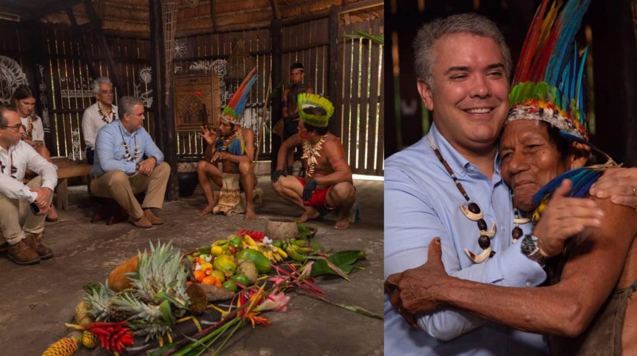 Presidente Duque en una maloca dialoga con indígenas.
