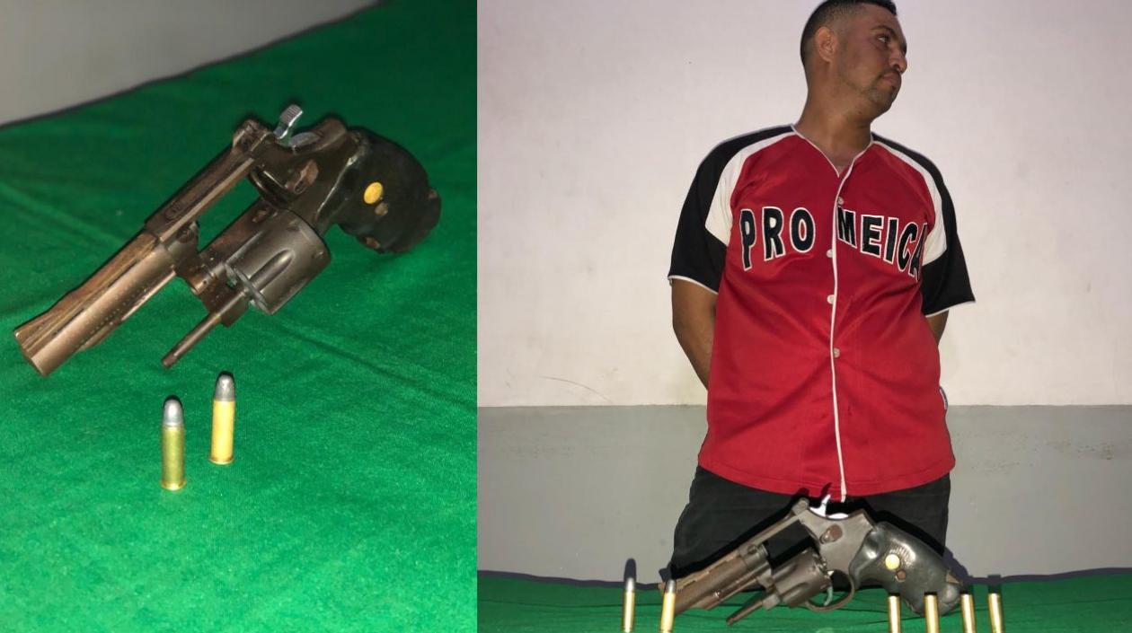 Revólver decomisado y hombre capturado por los hechos ocurridos en un estadero en el barrio Rebolo.