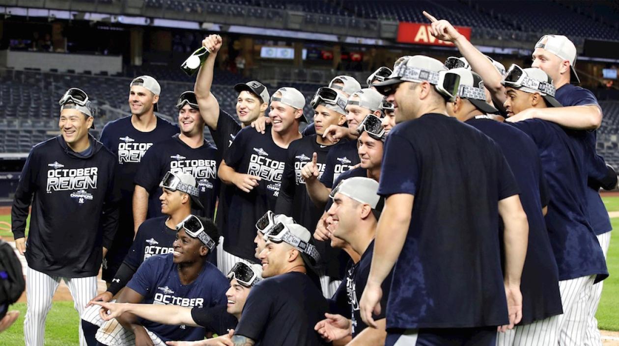 Celebración de los peloteros de los Yankees.