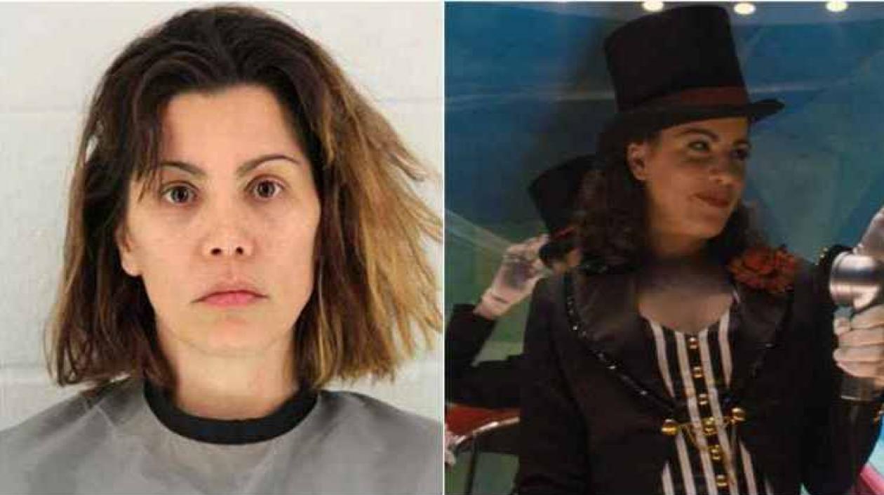 La actriz Mollie Fitzgerald al momento de su arresto y durante una escena de 'Capitán América'.