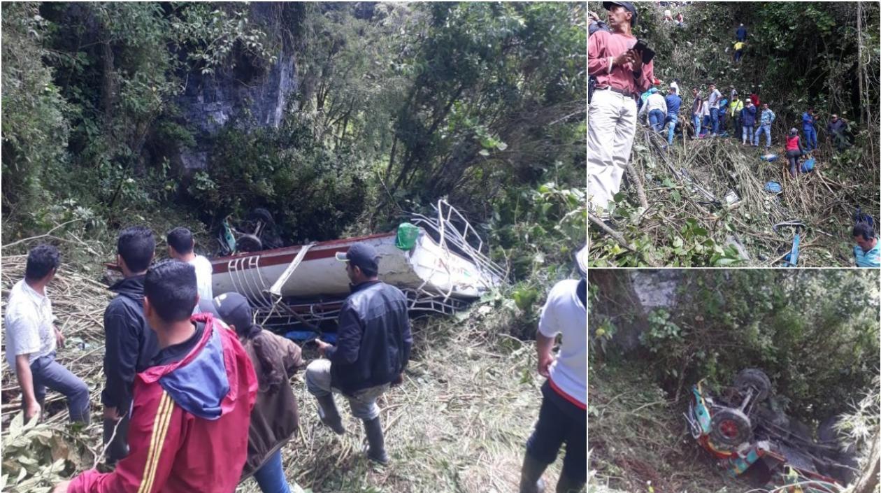 Así quedó el bus en el lugar del accidente en Santander.