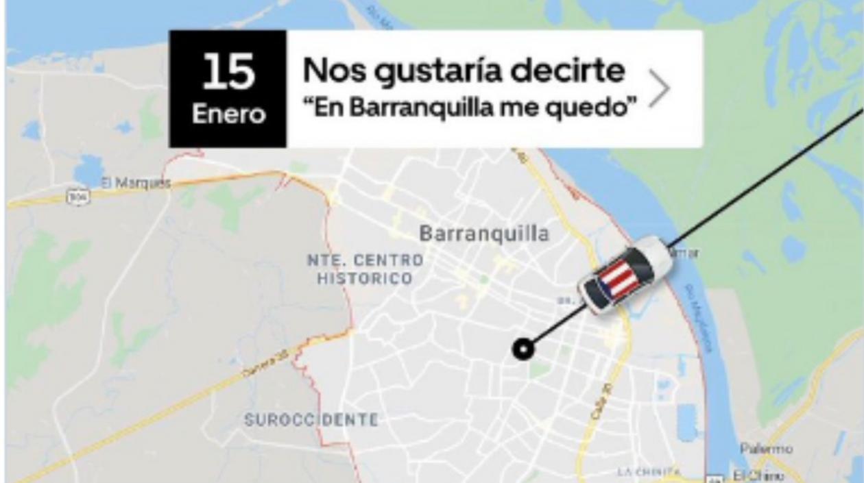 Foto del tuit de Uber sobre salida de Barranquilla.