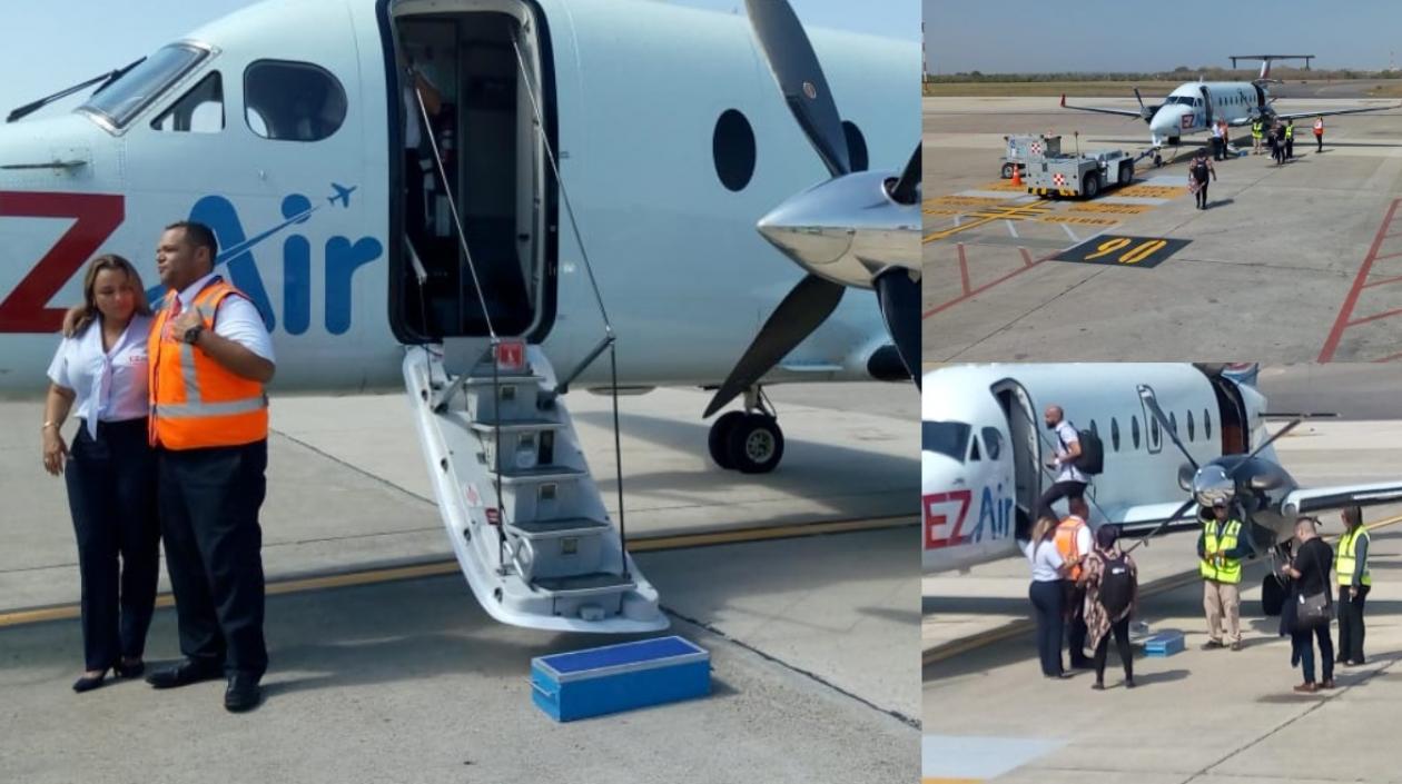La Vicepresidenta de EZAir en la salida del primer vuelo Barranquilla-Curazao.