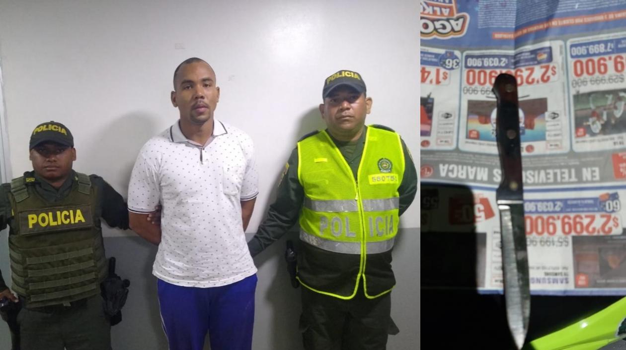 José David Orozco Páez y el cuchillo incautado.