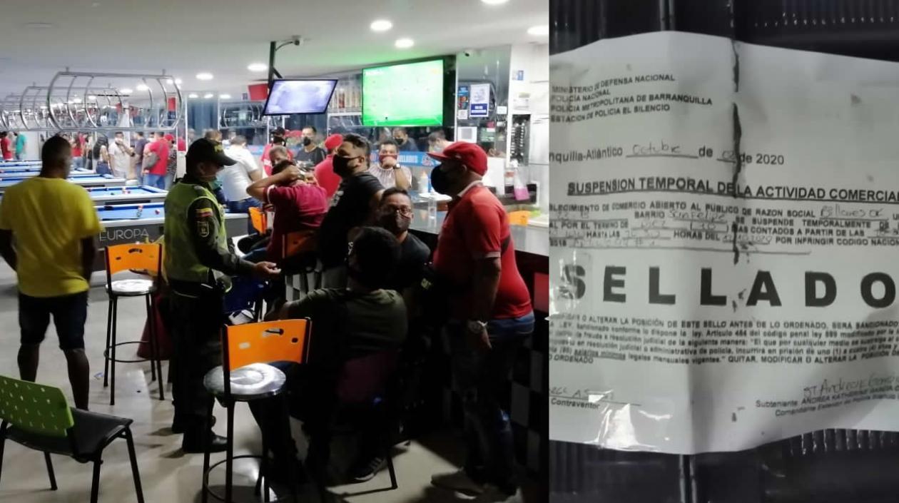 Los agentes sellando el Billar Ok