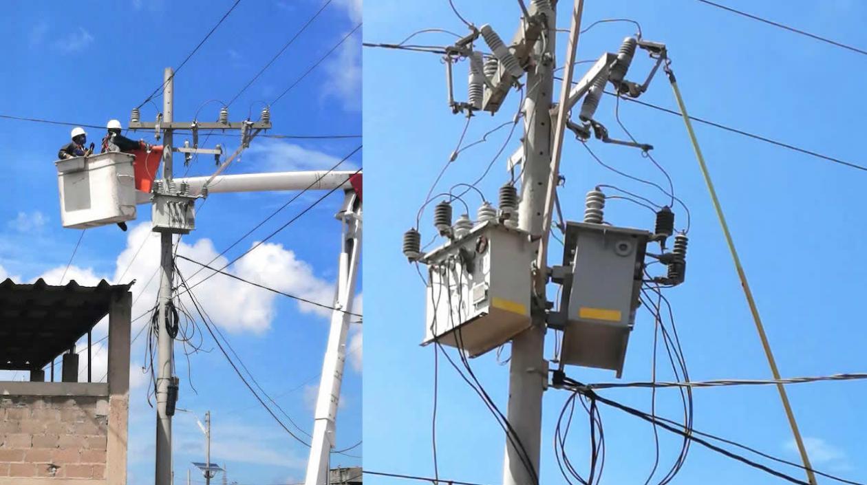 Operativo de desmonte del transformador instalado ilegalmente.