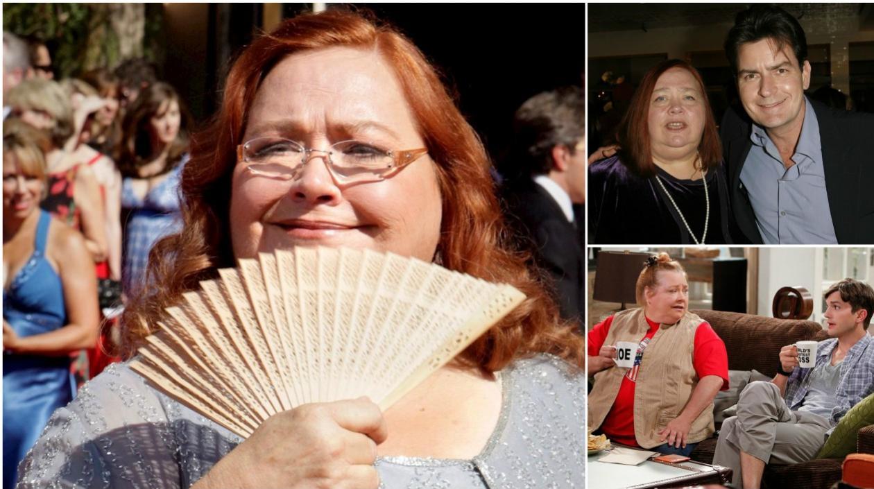 Murio Conchata Ferrell, izquierda. En otras fotos con Charlie Sheen y Ashton Kutcher.