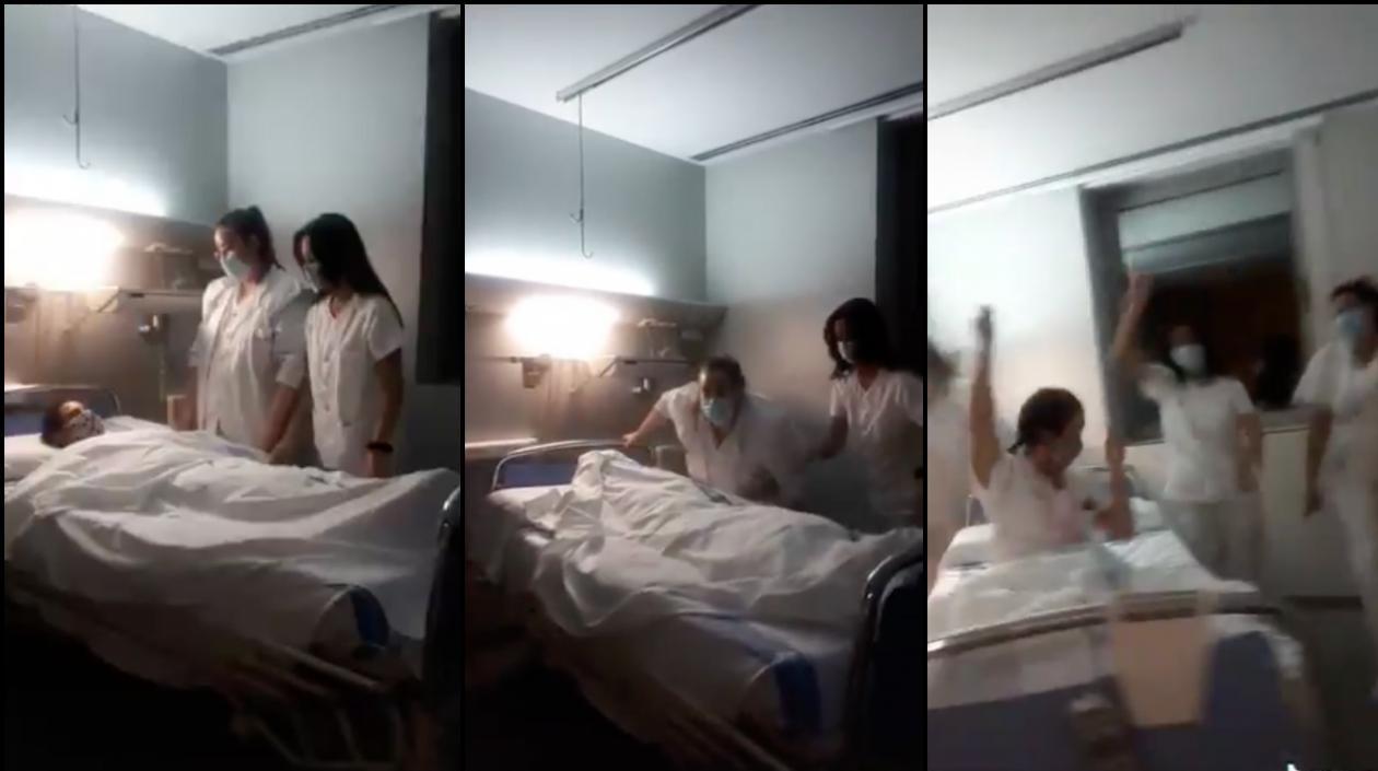 Momento en qué bailan las enfermeras. 