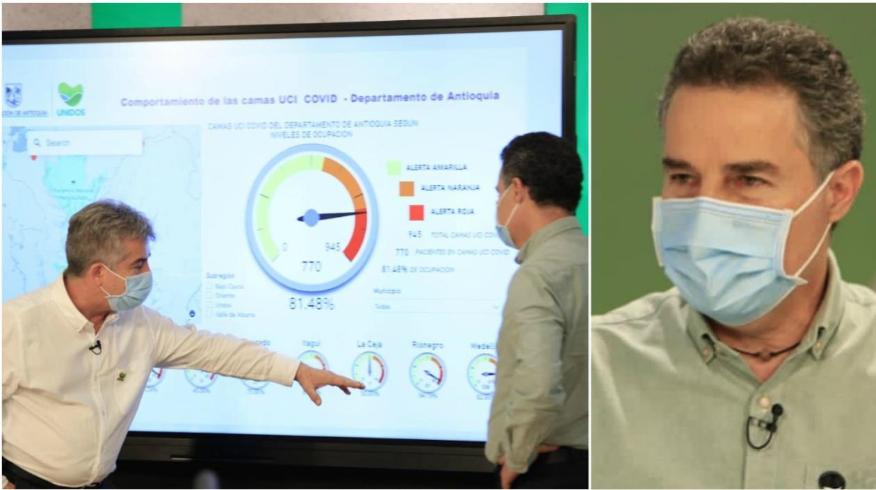 Gobernador Aníbal Gaviria, en medio del anuncio de la alerta roja.