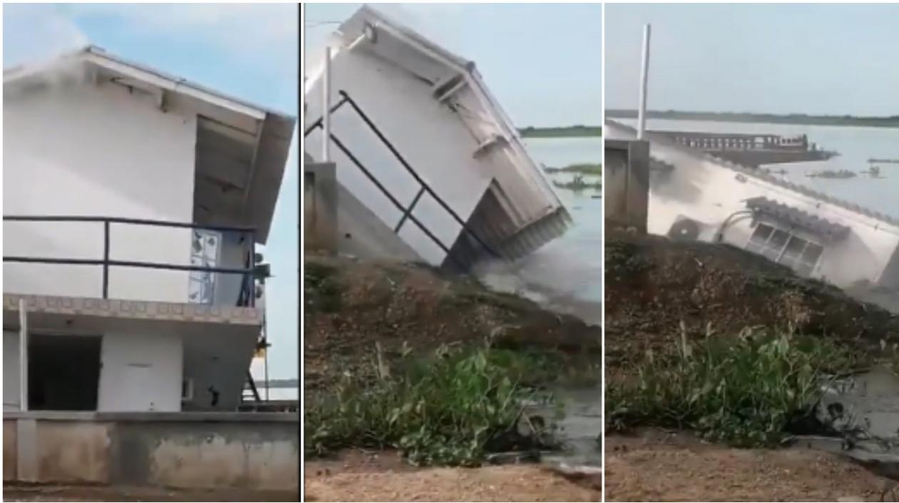 Así cayó la caseta del ferry en Salamina.