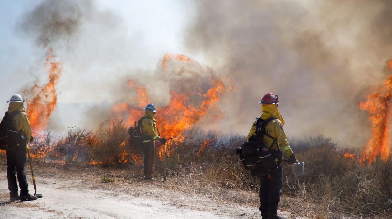 Bomberos tratan de controlar el gigantesco incendio en Los Ángeles.