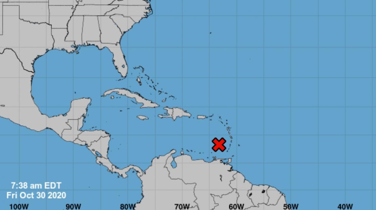 Punto en donde se encuentra actualmente el disturbio con probabilidad de convertirse en depresión tropical. 