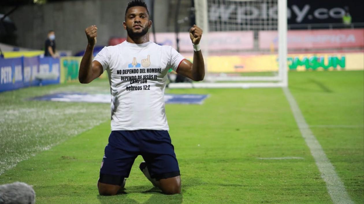 Miguel Ángel Borja, celebrando el gol del triunfo.