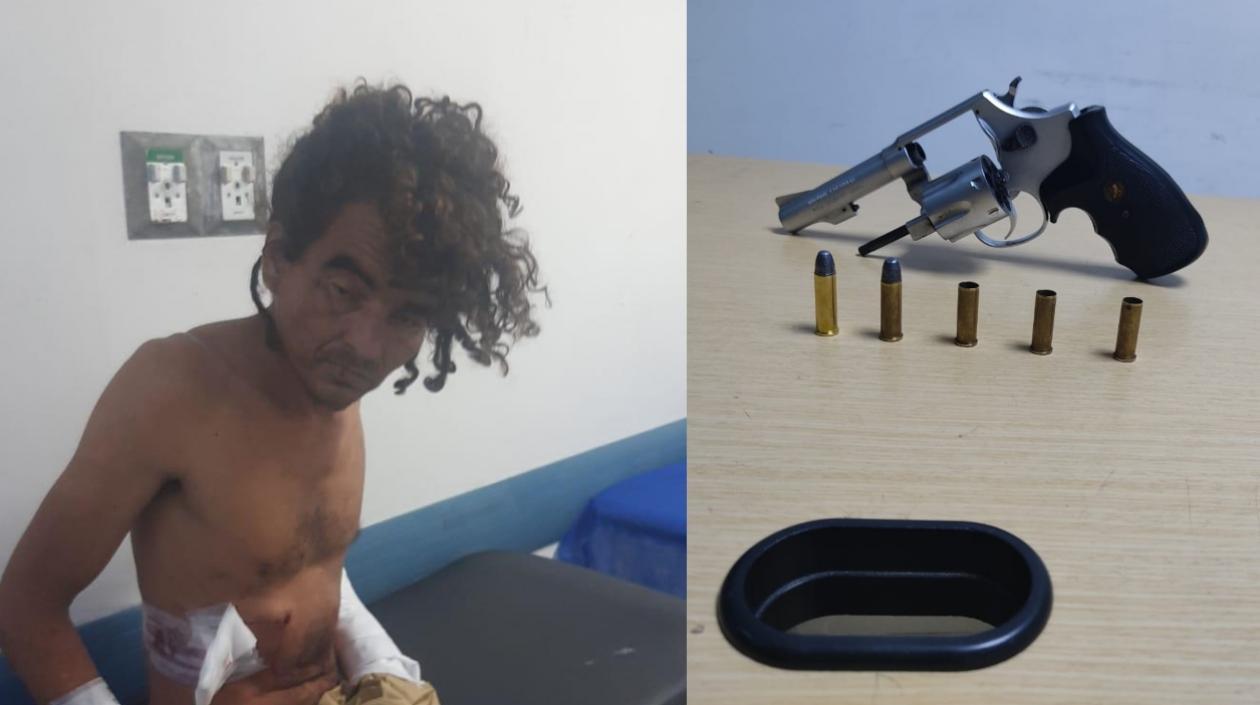 Jorge Luis Montalvo Cares y el arma que le incautaron. 