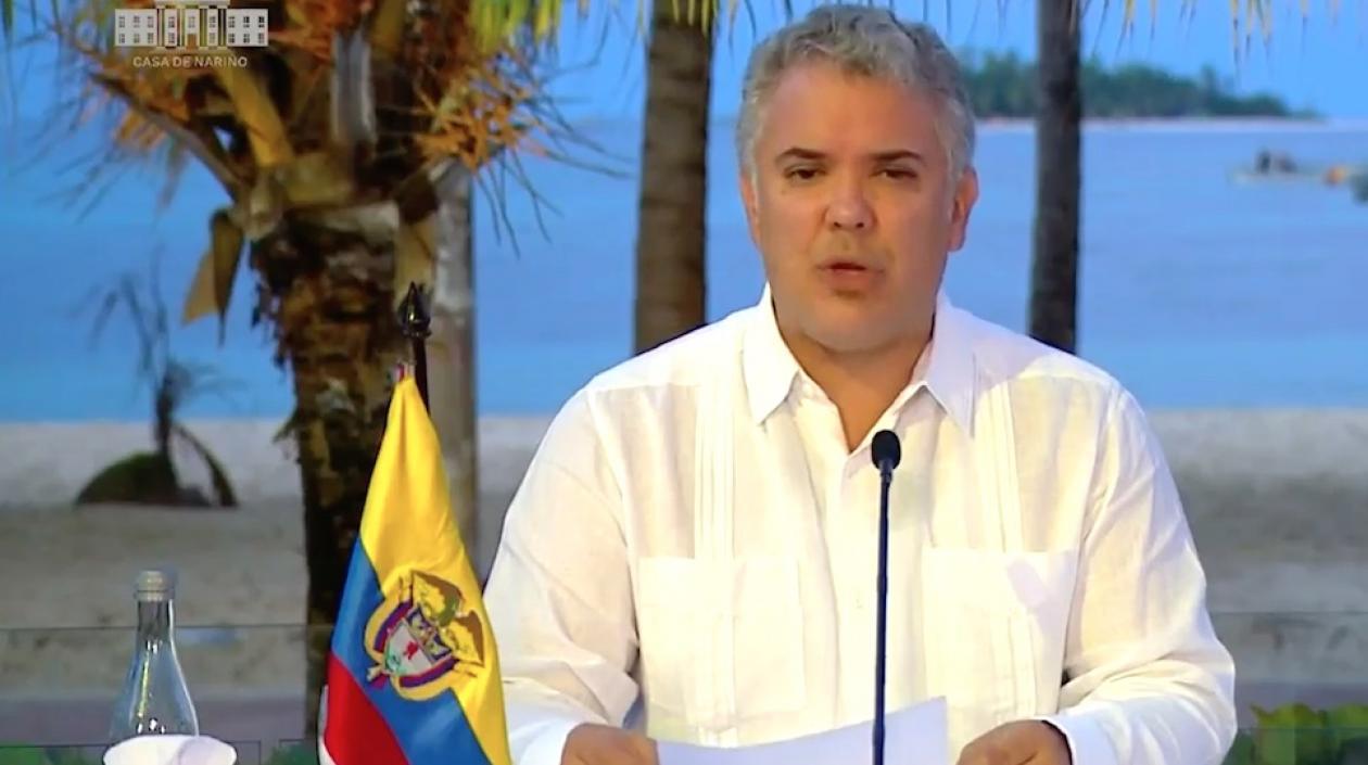 El Presidente Iván Duque durante su alocución desde San Andrés.