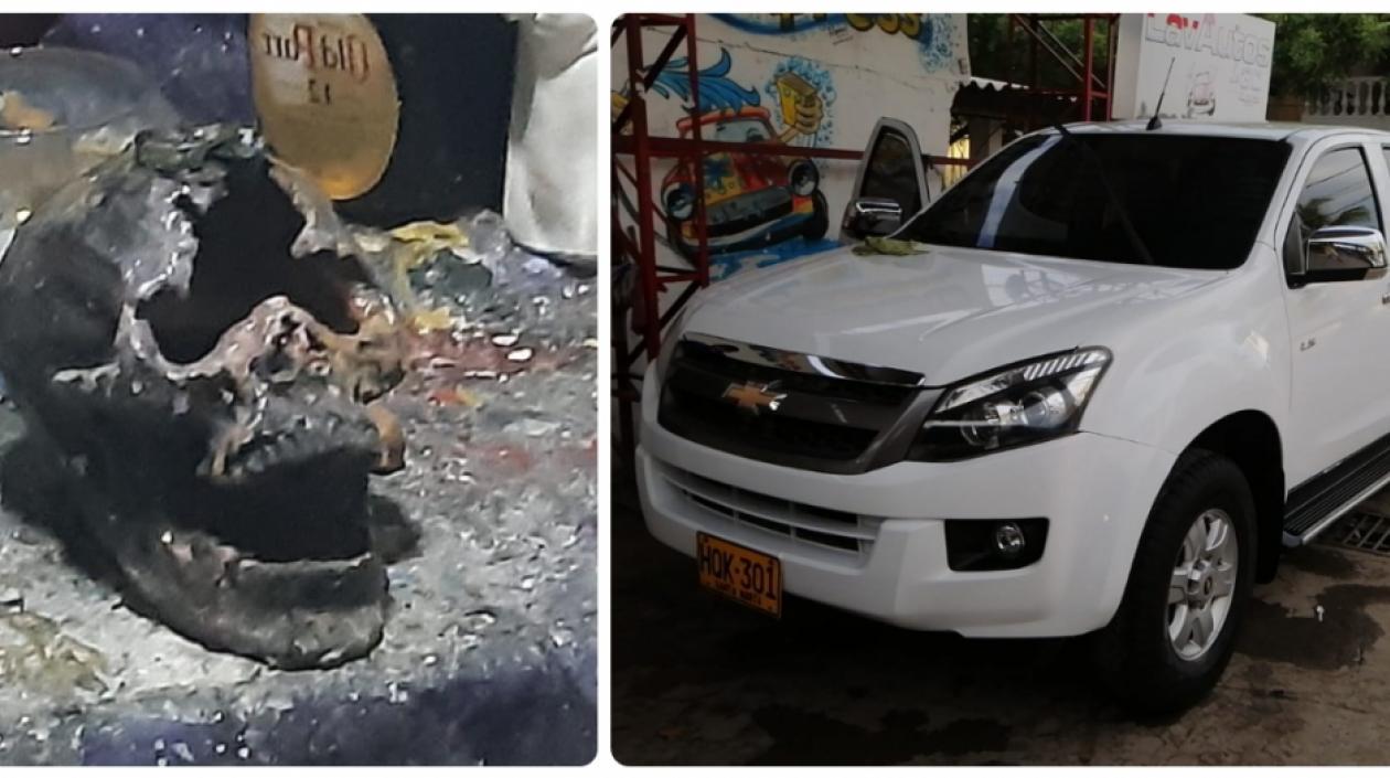 Calavera encontrada en el cuarto y la camioneta robada.