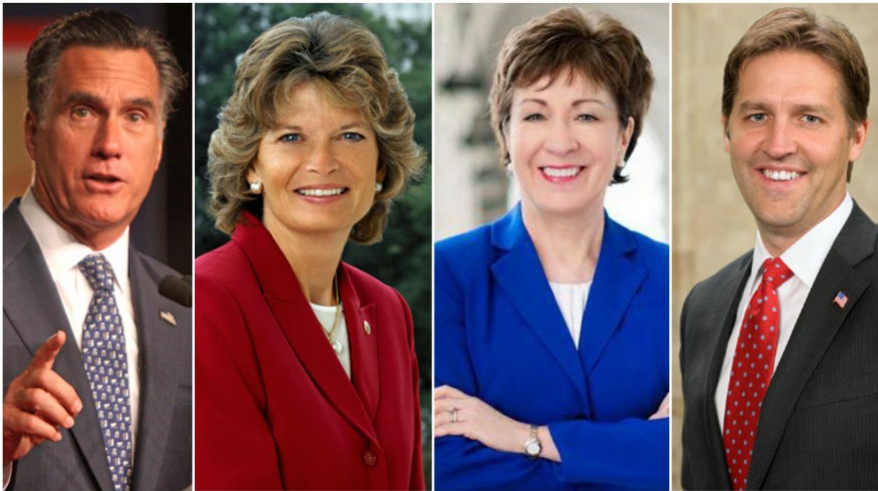 Mitt Romney, Lisa Murkowski, Susan Collins y Ben Sasse, senadores republicanos.