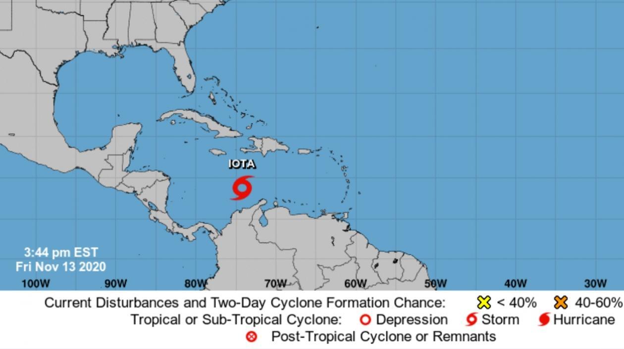 Punto en donde se halla la tormenta tropical Iota. 