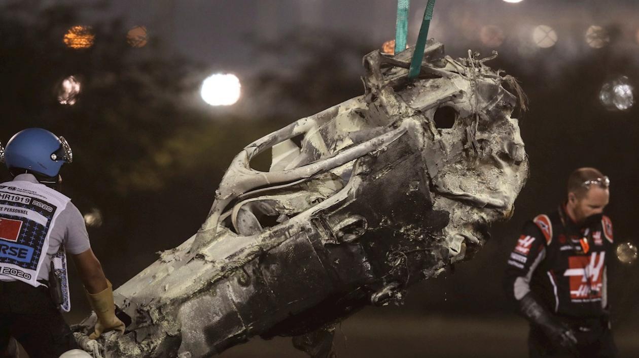 Así quedó el monoplaza tras el incendio. 