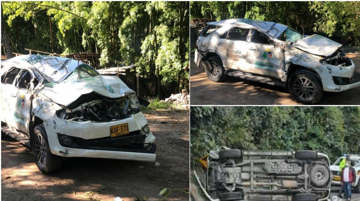 Patrulla accidentada de Migración Colombia.