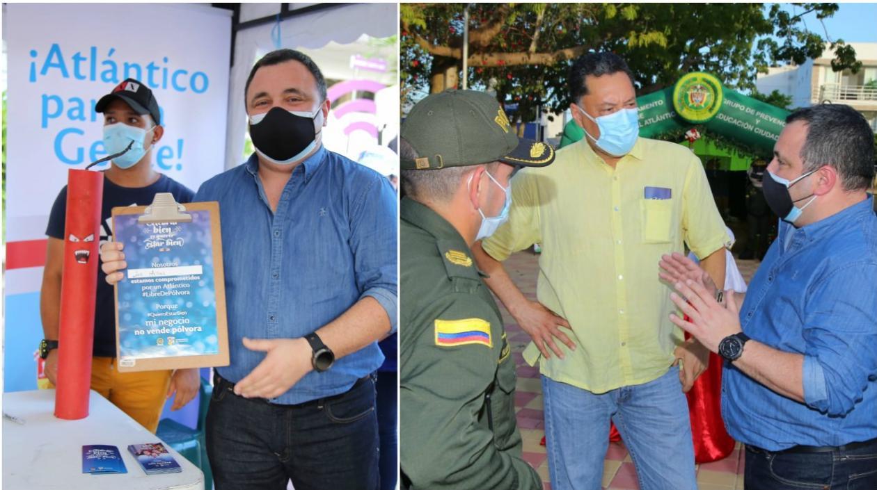 Yesid Turbay, secretario del Interior. En la otra foto Manuel Díaz y el comandante de Policía del Atlántico.