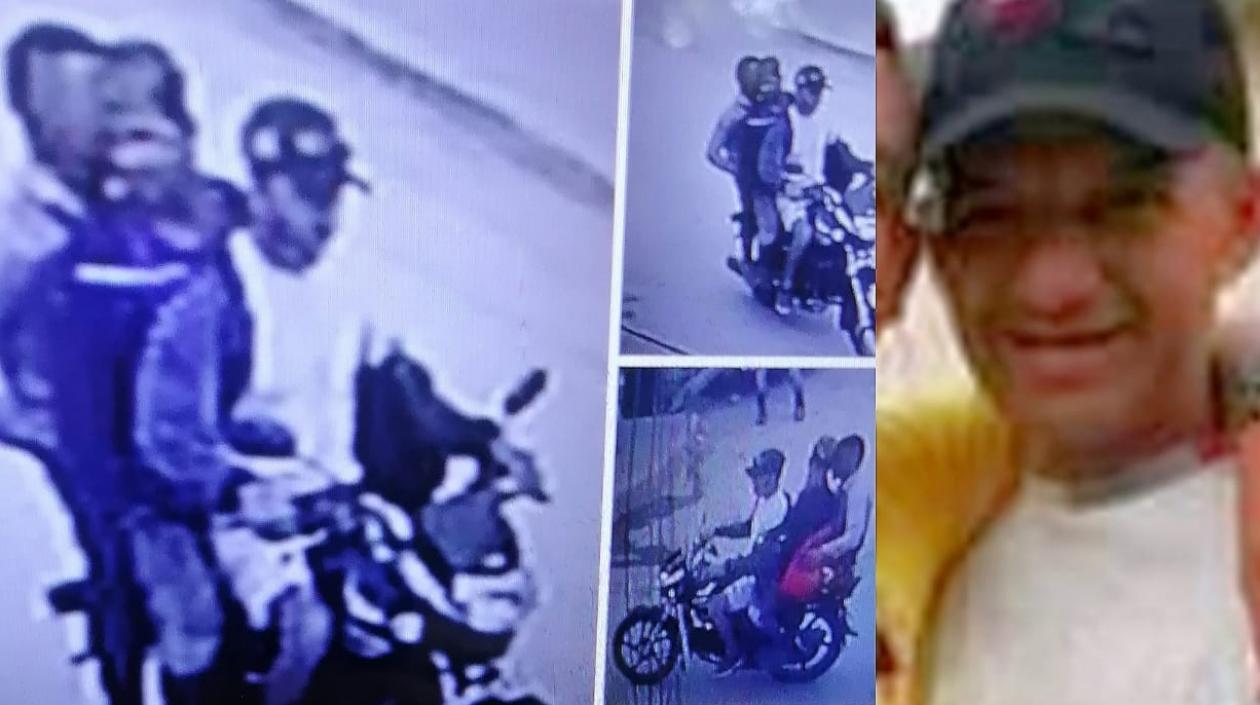 Jony José Cárdenas Vanegas e imágenes de la cámara de seguridad que grabó al mototaxista junto a los dos hombres que le solicitaron la carrera antes de desaparecer. 