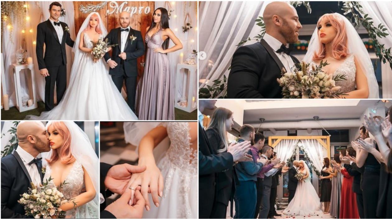Fotos del matrimonio entre Yuri Tolochko y la muñeca Margo.