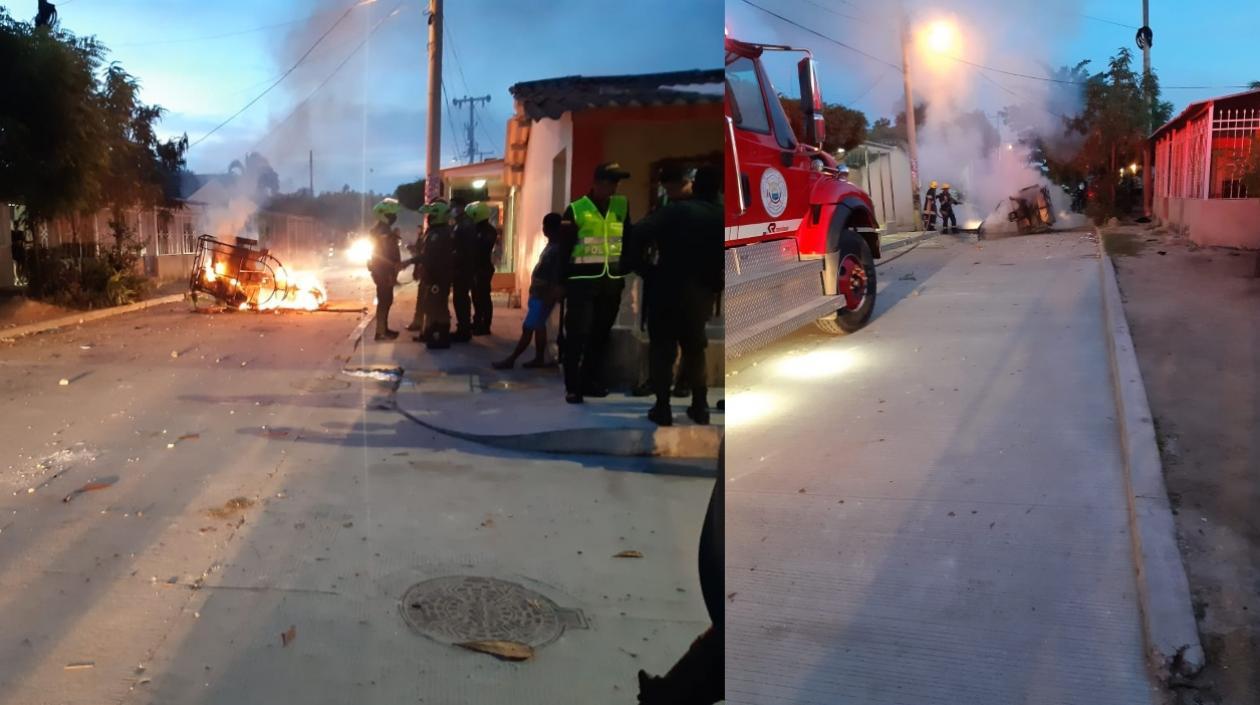 El motocarro donde se movilizaban dos de los protagonistas de la riña fue incendiado. 