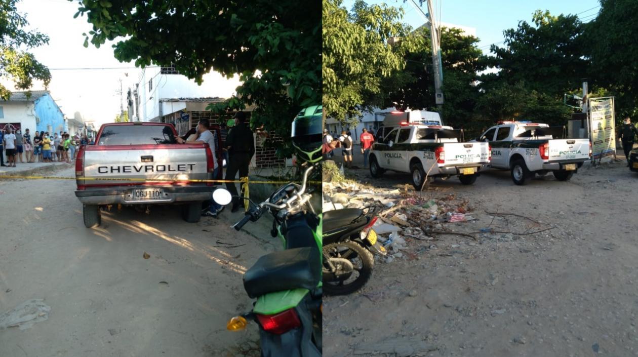 El hombre quedó tendido dentro de esta camioneta roja. La Policía acordó el área. 