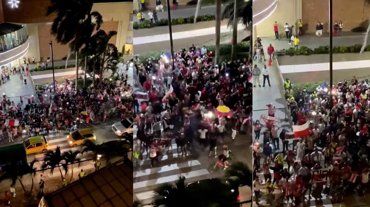 Aglomeraciones frente al hotel de Junior. 