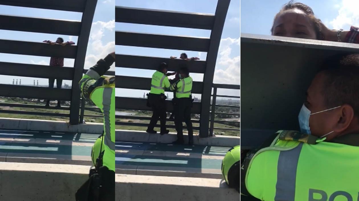 Momento en que los policías rescatan a la mujer. 