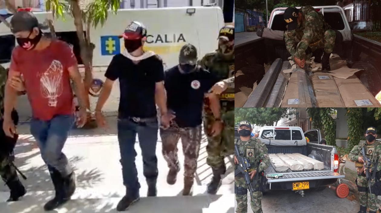 Los capturados y la droga incautada.