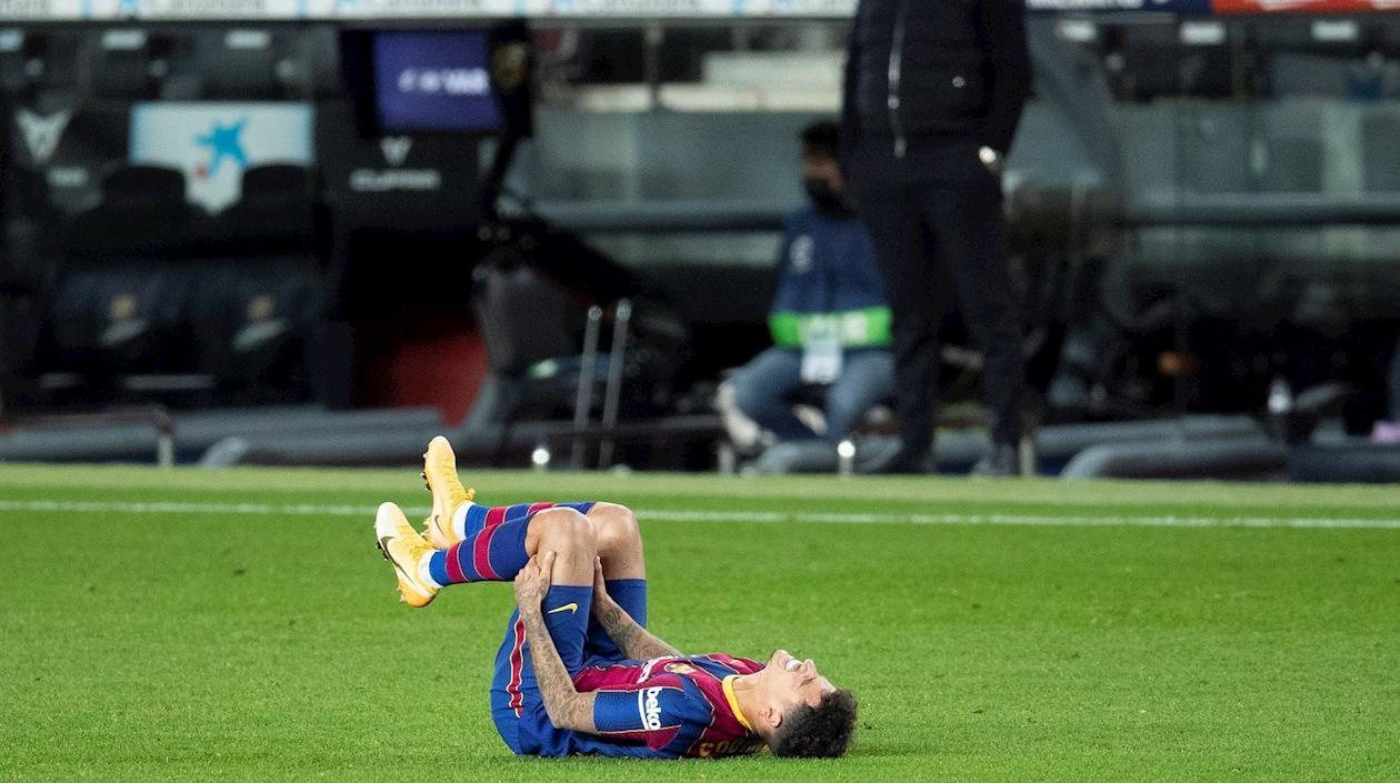 Philippe Coutinho, tras lesionarse durante el partido.