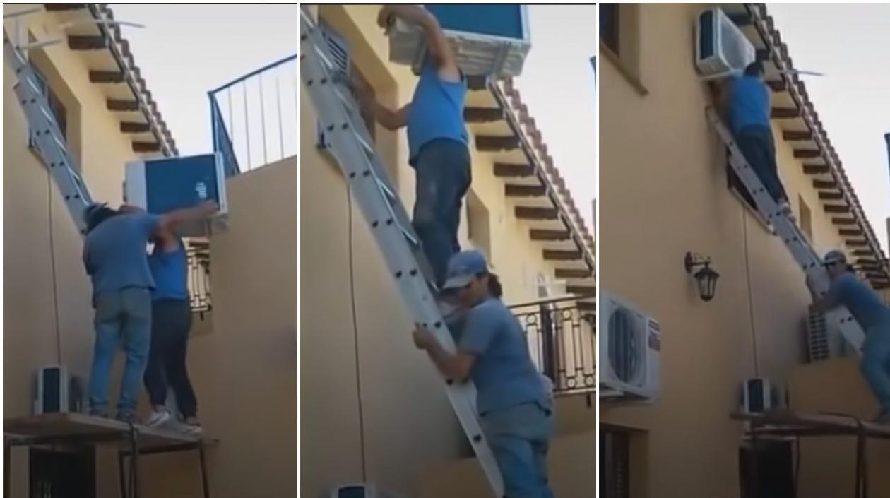 Momentos en que subían el aire acondicionado antes de la caída. 