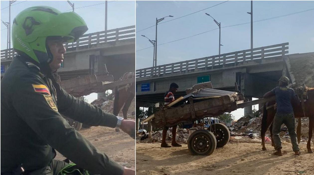 Este uniformado pasó al lado de los infractores, que siguieron botando basura.