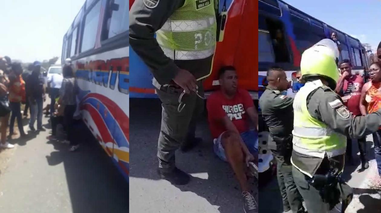 La Policía en el lugar con uno de los presuntos atracadores que resultó herido en su tobillo izquierdo.