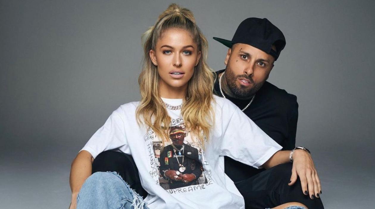 La modelo Cydney Moreau y el reguetonero Nicky Jam.