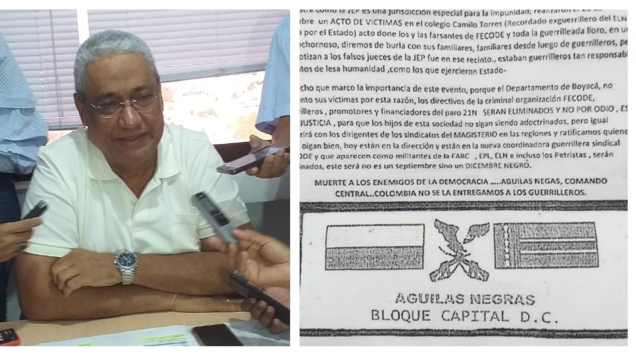 El secretario Luis Alberto Grubert y el panfleto.