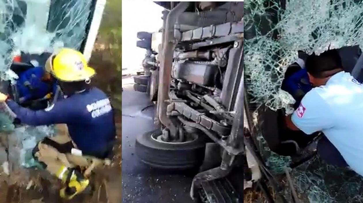 Camión que terminó volcado