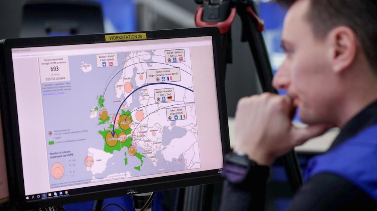 Monitoreo de la expansión del coronavirus, en el Centro Europeo de Coordinación de Respuesta a Emergencias (ERCC). 